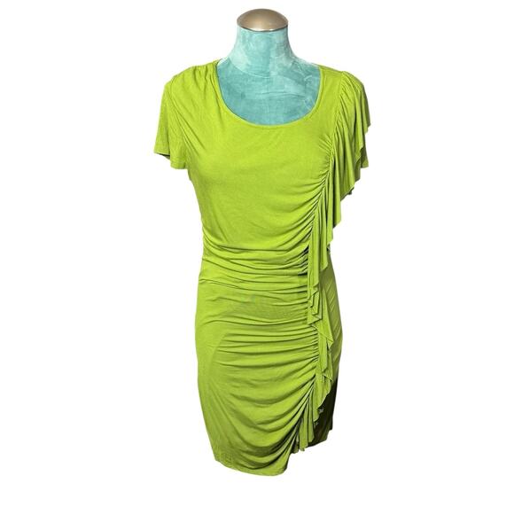 Women's Marc Bouwer Scoop Neck Ruffle Ruched Bodycon Dress Green Lined Size M - Picture 1 of 6